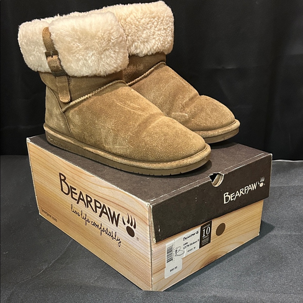 BearPaw Brown Suede Boots with Cream Fur